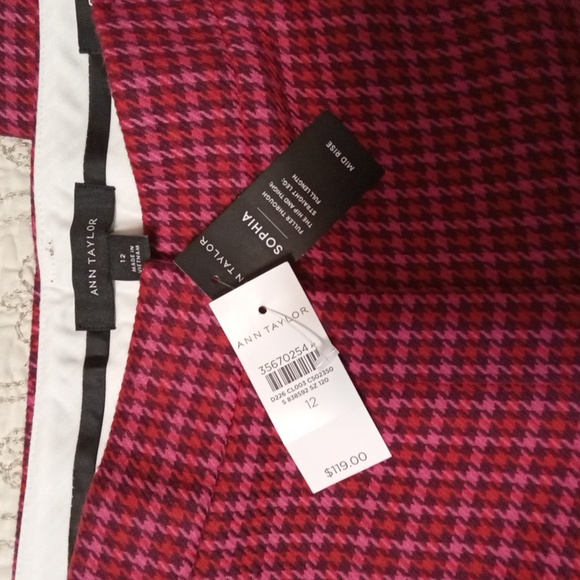 NWT! Ann Taylor Sophia Pants In Pink Houndstooth - Picture 4 of 10